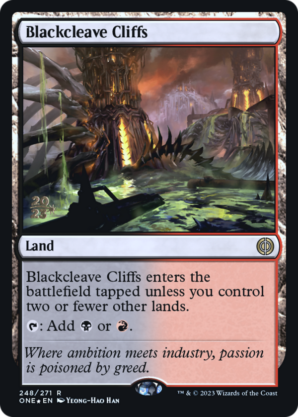 Blackcleave Cliffs [Phyrexia: All Will Be One Prerelease Promos] For Sale